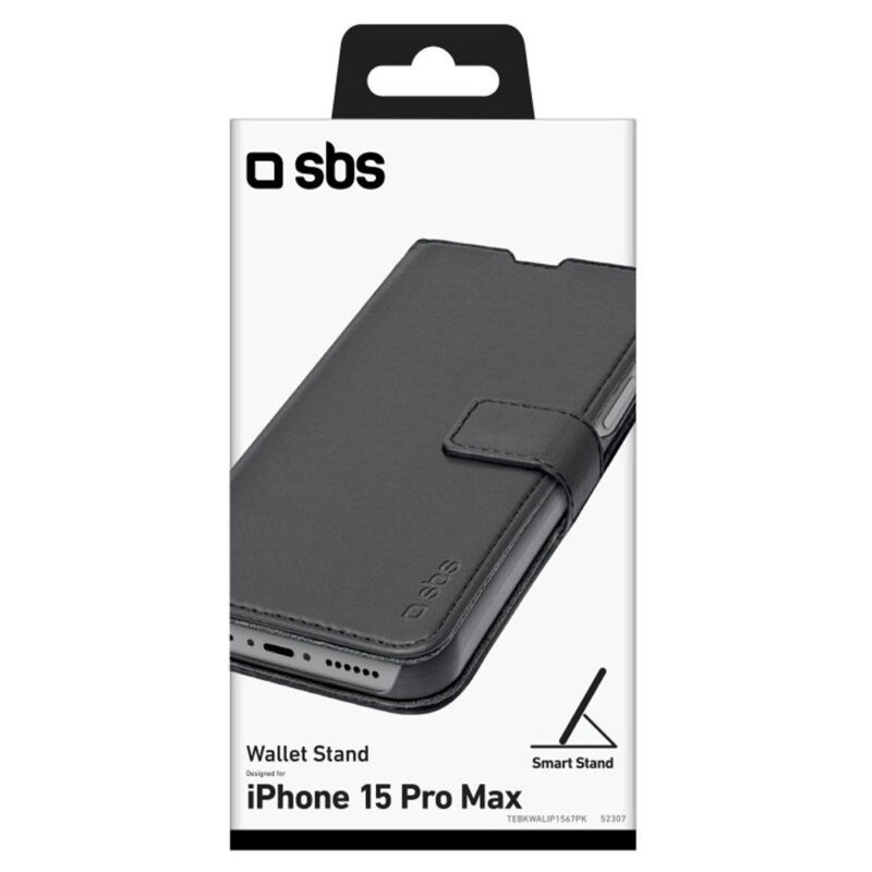 SBS Book Wallet Case with stand for iPhone 15 Pro Max Black - Image 2