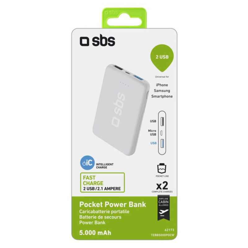 SBS 5000 mAh Pocket Power Bank White - Image 2