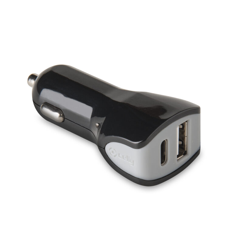 Celly Car Adapter 2 Ports (USB & Type-C) Black