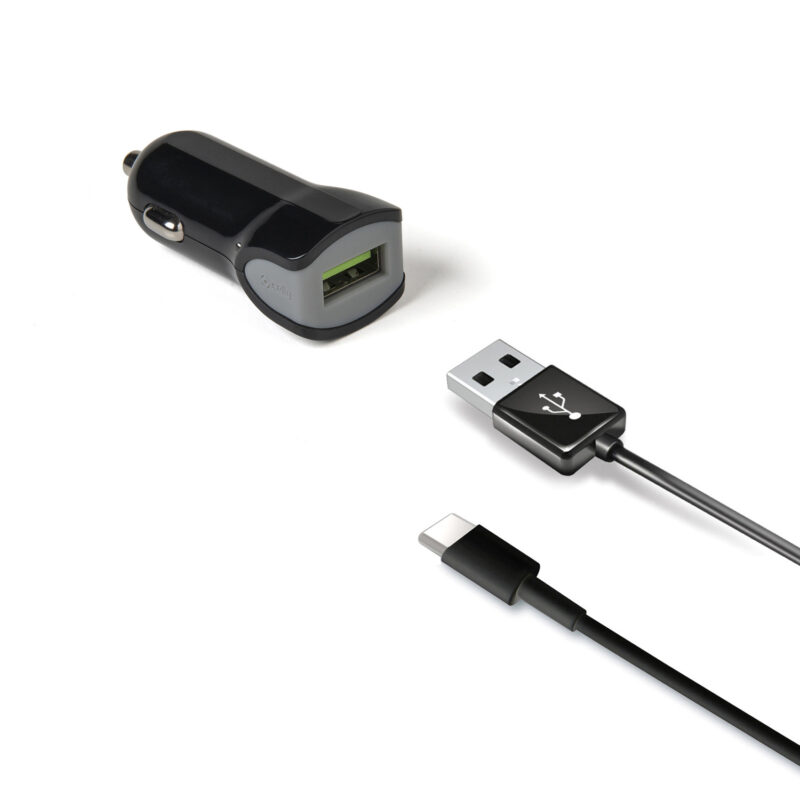 Celly Car Adapter (2.4A) with USB-C Cable Black