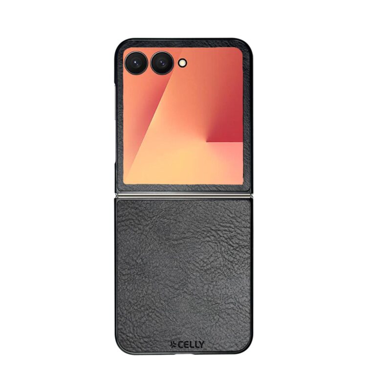 Celly Leather Folding Case for Samsung Galaxy Z Flip7 Black - Image 2