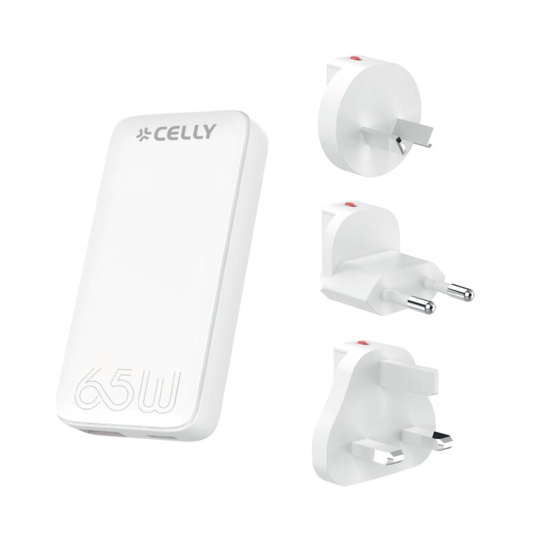 Celly Travel Charger USB A + USB C 65W WH (No cable) EU/UK/AUS/US