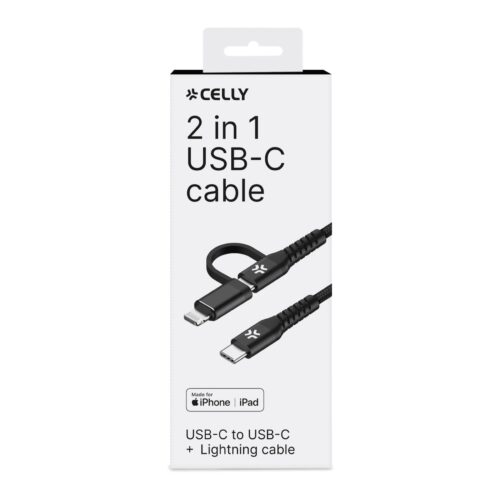 Celly Data Cable USB-C to USB-C & LIGHT 100W (2m) Black - Image 2
