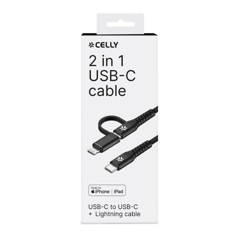 Celly Data Cable USB-C to USB-C & LIGHT 100W (2m) Black - Image 2
