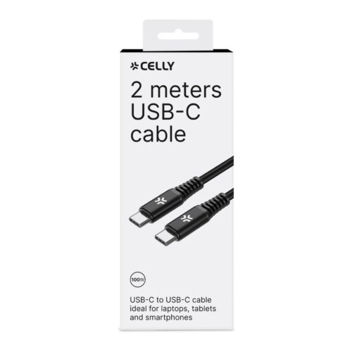 Celly Data Cable USB-C to USB-C 100W (2m) Black - Image 2