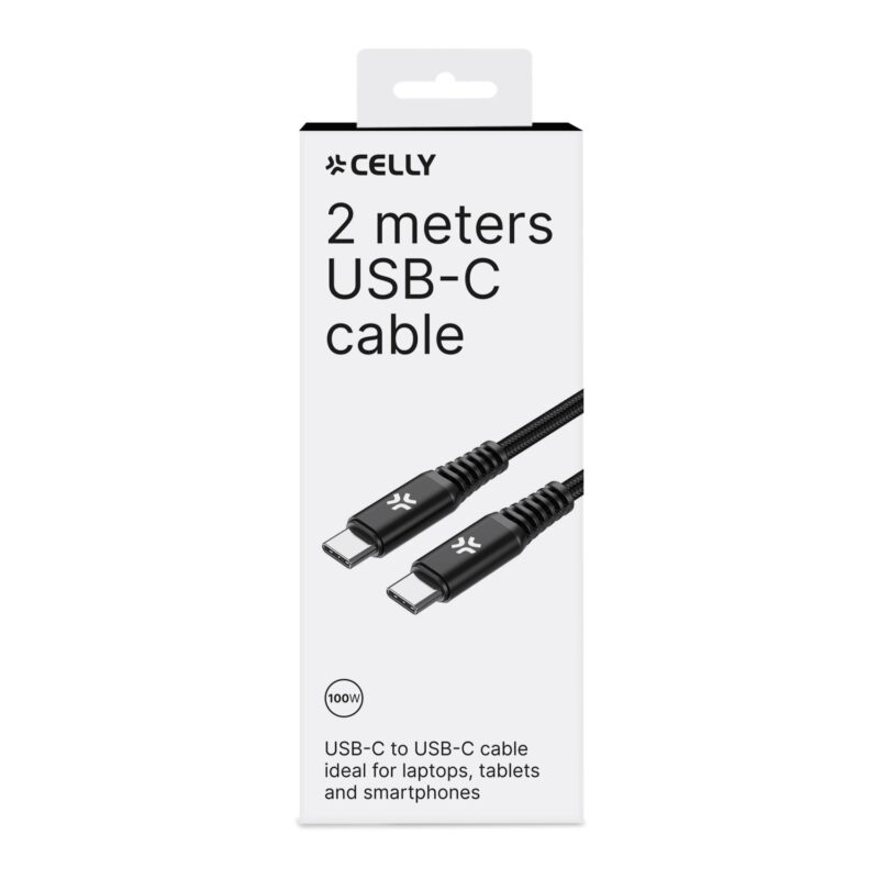 Celly Data Cable USB-C to USB-C 100W (2m) Black - Image 2