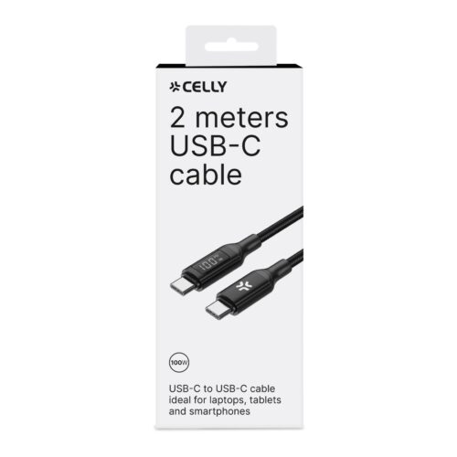 Celly Data Cable USB-C to USB-C 100W (2m) with Display Black - Image 2