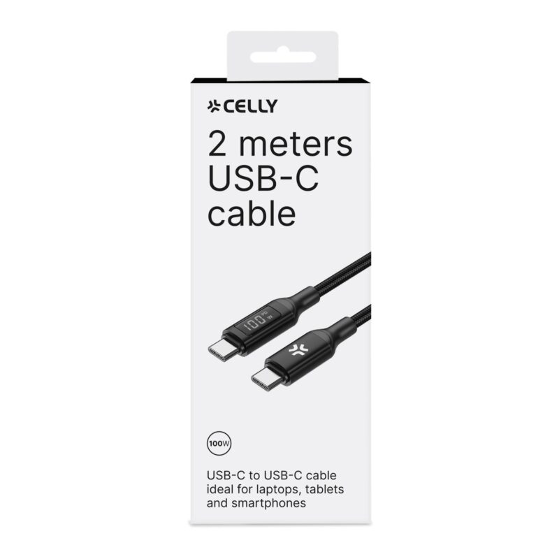 Celly Data Cable USB-C to USB-C 100W (2m) with Display Black - Image 2