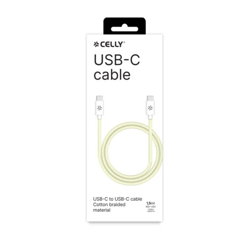Celly Data Cable USB-C to USB-C (Cotton) 100W (1.5m) Yellow - Image 2