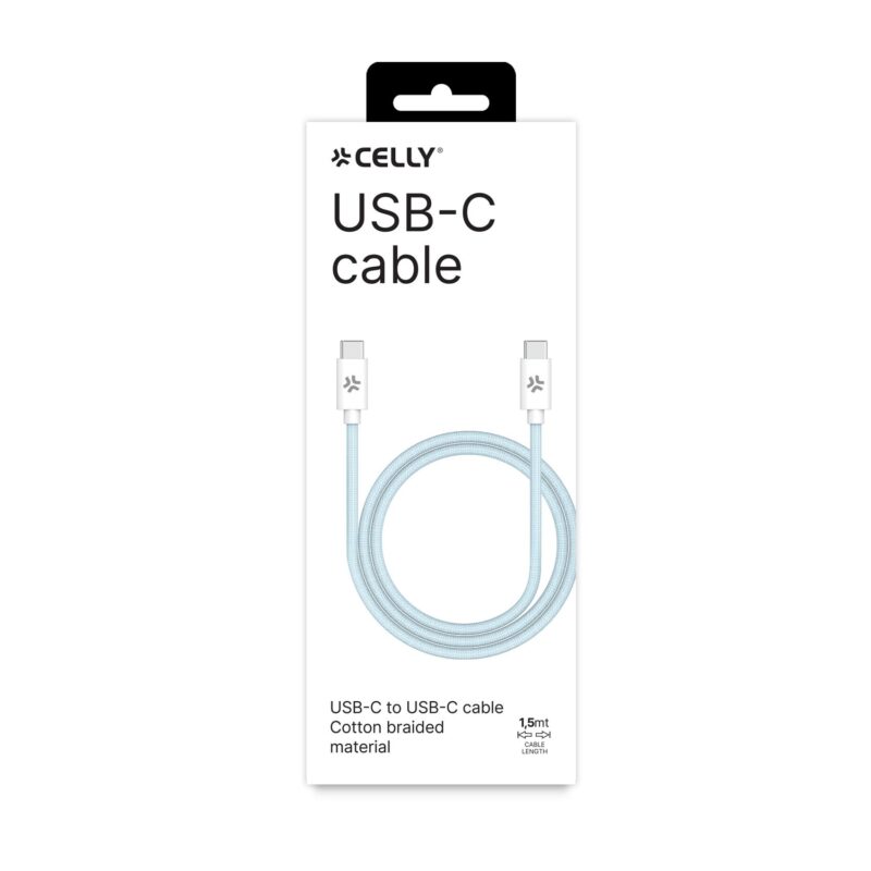 Celly Data Cable USB-C to USB-C (Cotton) 100W (1.5m) Blue - Image 2
