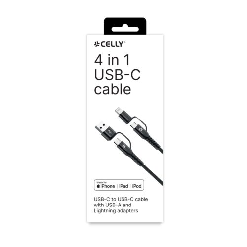 Celly Data Cable USB-C & USB-A to USB-C & LIGHT 100W (2m) Black - Image 2
