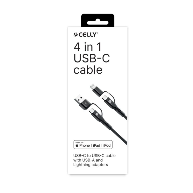 Celly Data Cable USB-C & USB-A to USB-C & LIGHT 100W (2m) Black - Image 2
