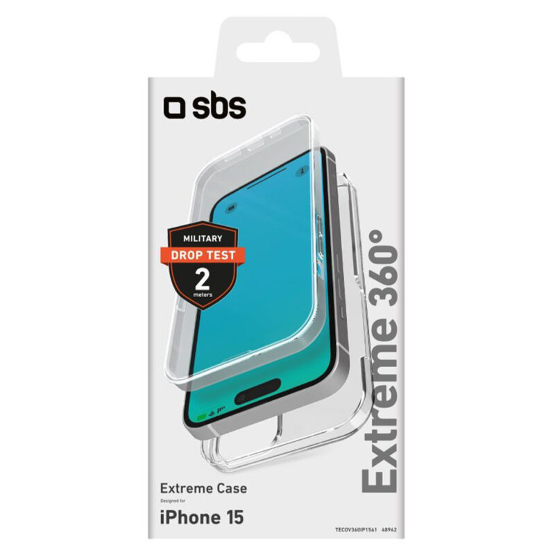 SBS 360° Full Body cover for iPhone 15 - Extreme Transparent - Image 2