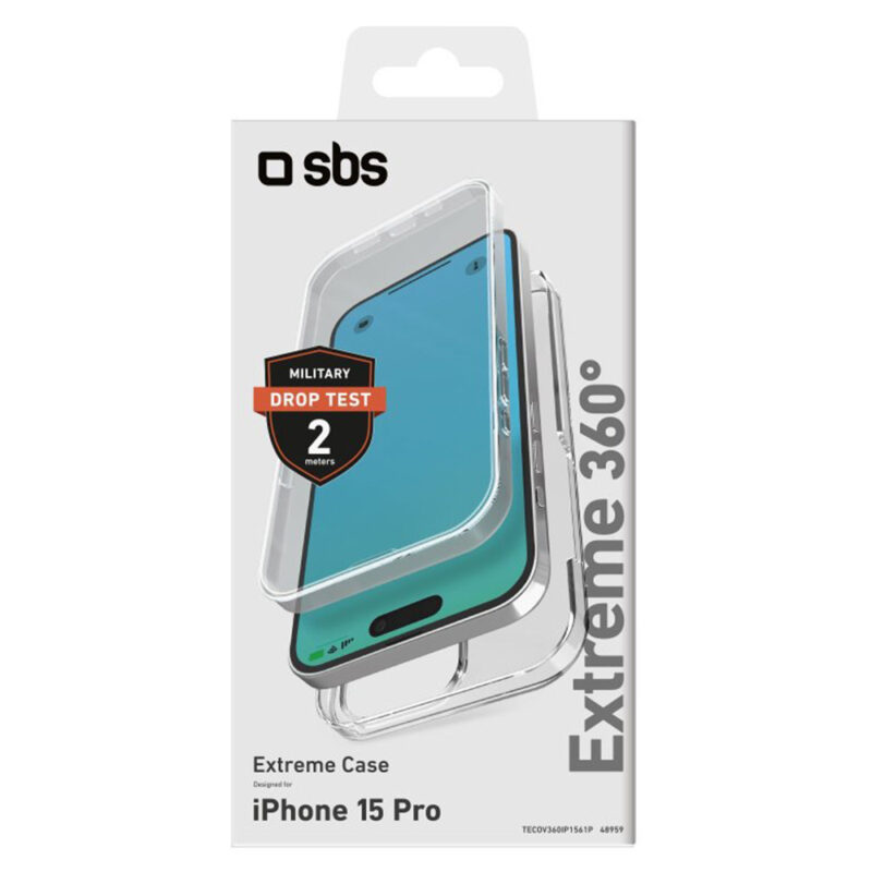 SBS 360° Full Body cover for iPhone 15 Pro - Extreme Transparent - Image 2