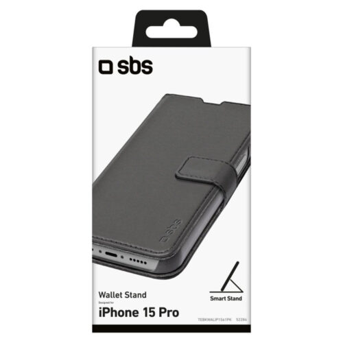 SBS Book Wallet Case with stand for iPhone 15 Pro Black - Image 2