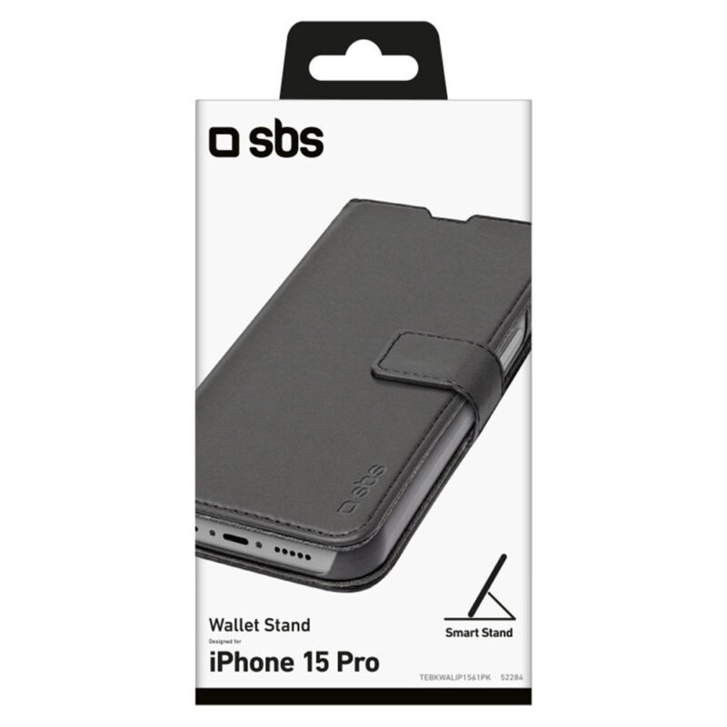 SBS Book Wallet Case with stand for iPhone 15 Pro Black - Image 2