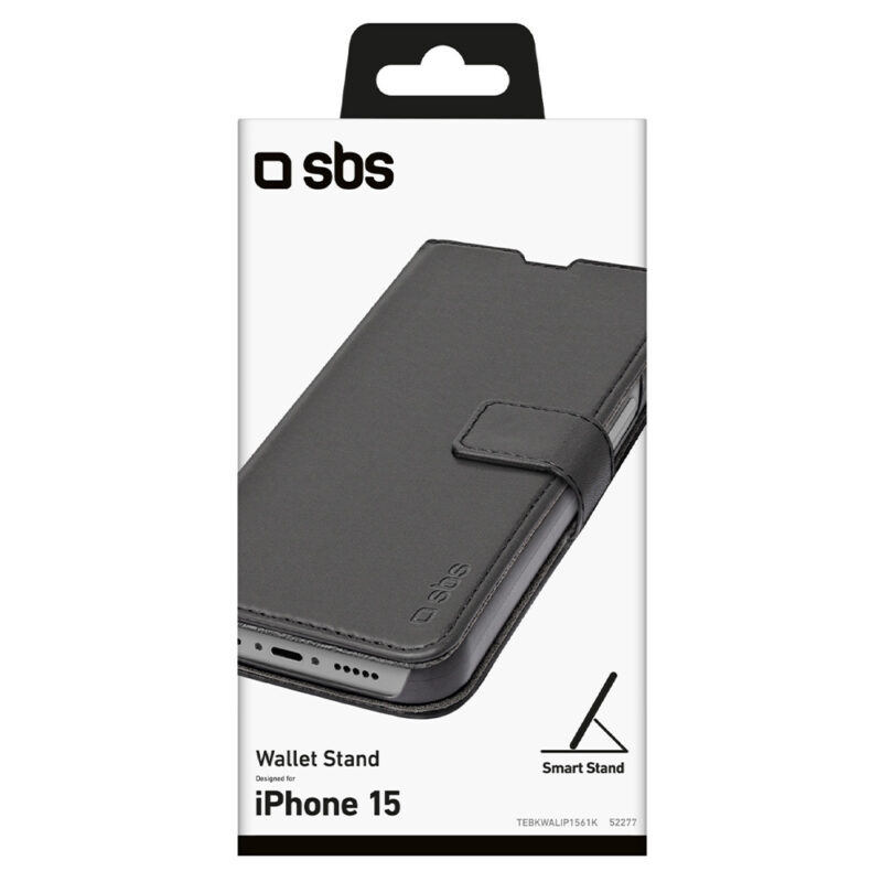 SBS Book Wallet Case with function for iPhone 15 Black - Image 2