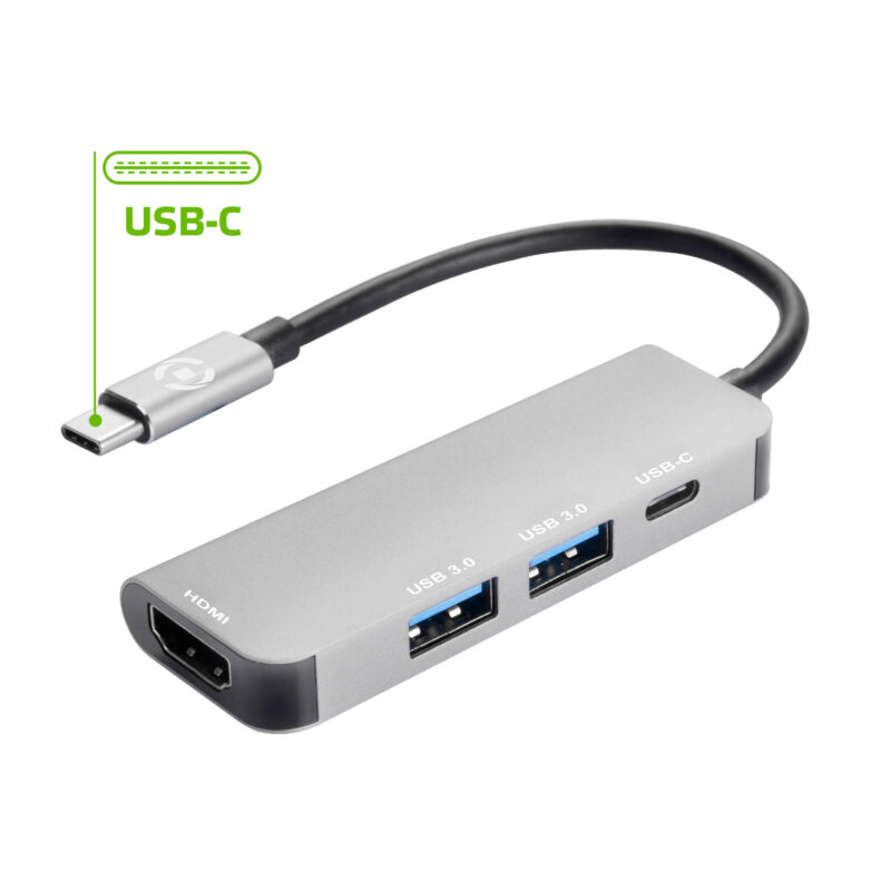 Celly ProHub (2 USB-A & USB-C & HDMI) multiport Gray