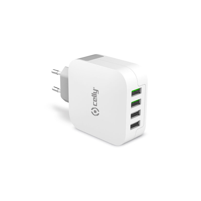 Celly Travel Adapter (Turbo) (4.8A) with 4 USB Ports White