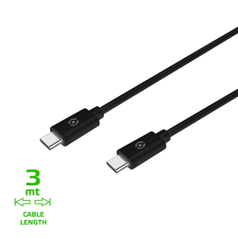 Celly Data Cable USB-C USB-C Power Delivery Charge (Nylon) 3m Black