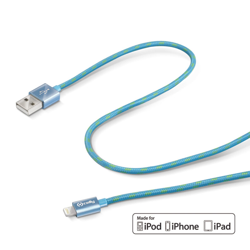 Celly Data Cable Lightning Textile Light Blue