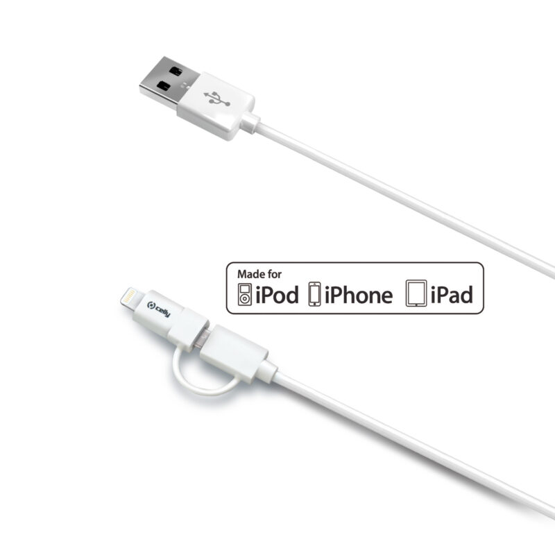 Celly Data Cable MircoUSB w/ Lightning Adapter White
