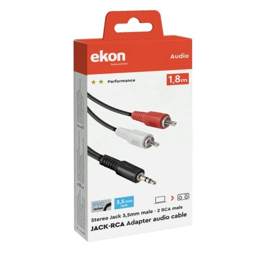 EKON Audio cable jack 3,5 mm stereo male to 2 RCA male, cable length 1,8 m. PVC connector, nickel plated - Image 2