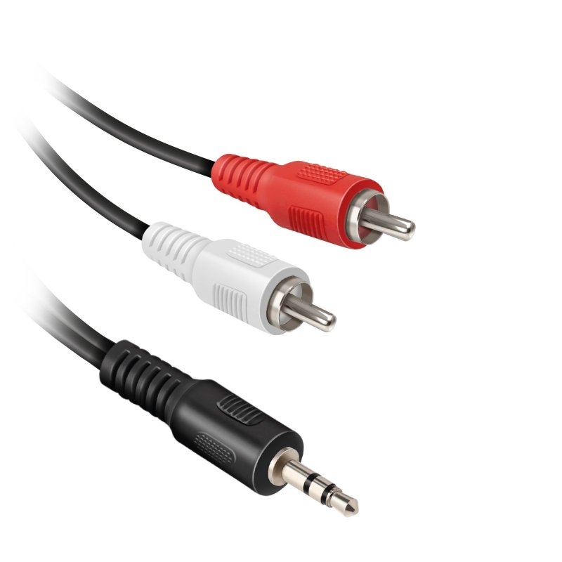 EKON Audio cable jack 3,5 mm stereo male to 2 RCA male, cable length 1,8 m. PVC connector, nickel plated