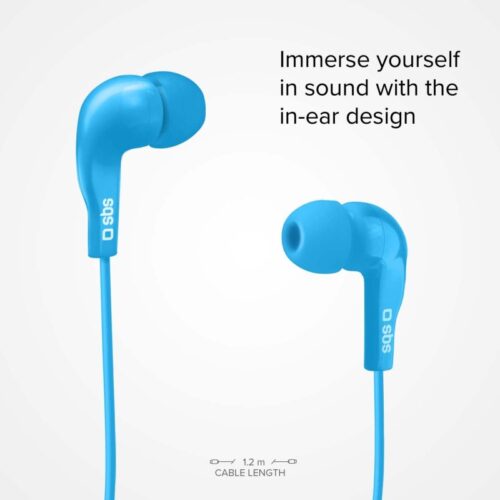 SBS In-ear stereo earset Studio Mix 10, jack 3,5 mm with microphone and answer button Blue - Image 2