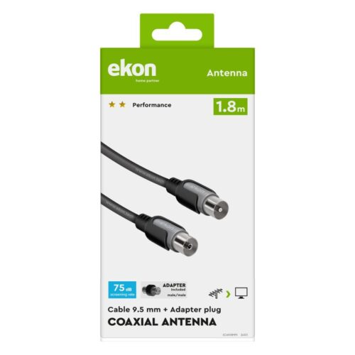 EKON cable antenna connectors 9,5 mm male a 9,5 mm female, black color,length Cable 1,8 m  double shielding - Image 2