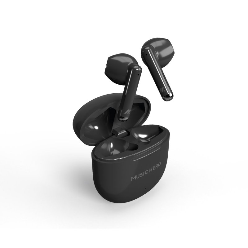 SBS Wireless TWS Earphones with 300mAh charging base, touch buttons, black color