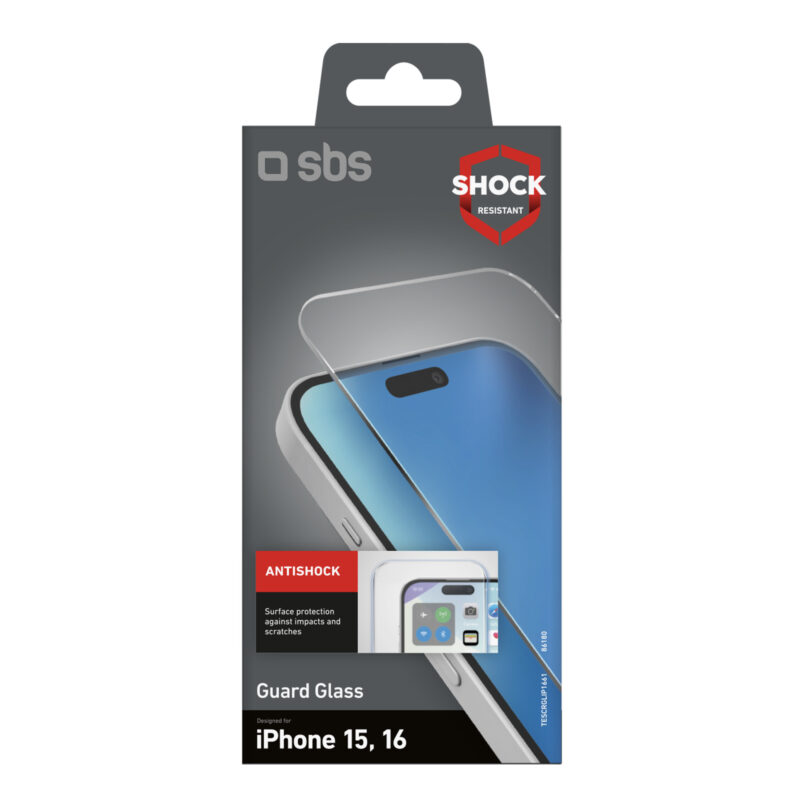 SBS Screen protector tempered glass high resistant for iPhone 16 / iPhone 15 - Image 2