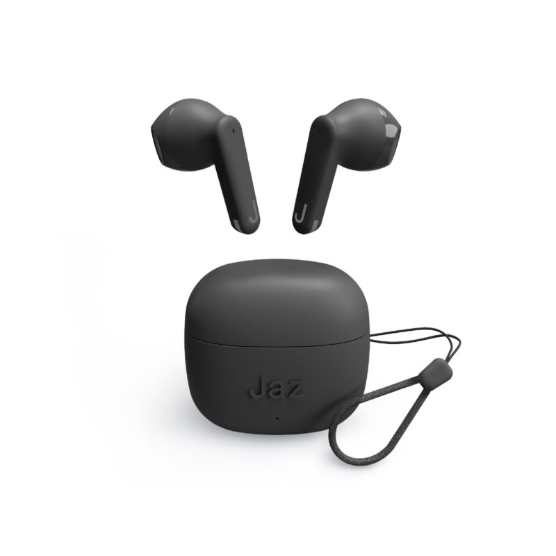 SBS TWS semi-ear in-ear headset, touch controls, 200 mAh case, silicon carrying strap, black
