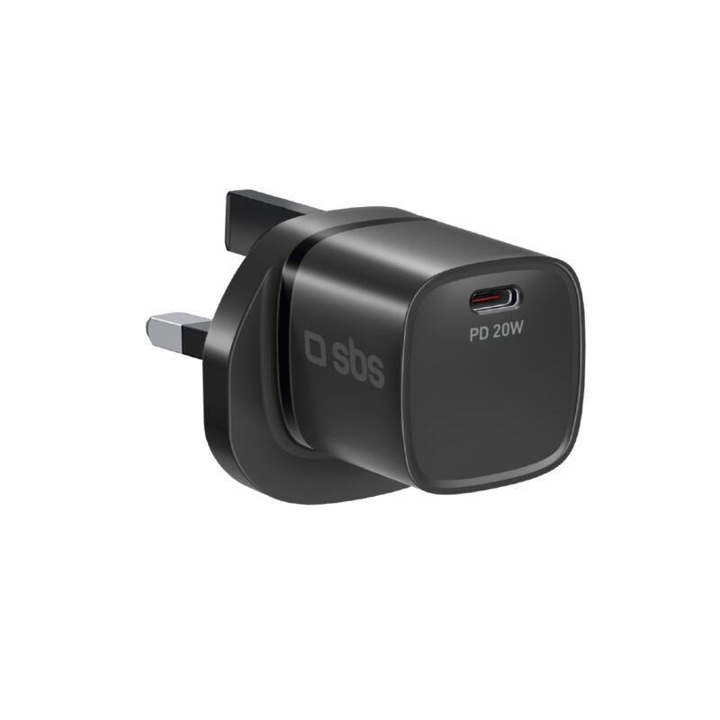 SBS Charger with USB-C port, 20W power, and UK plug