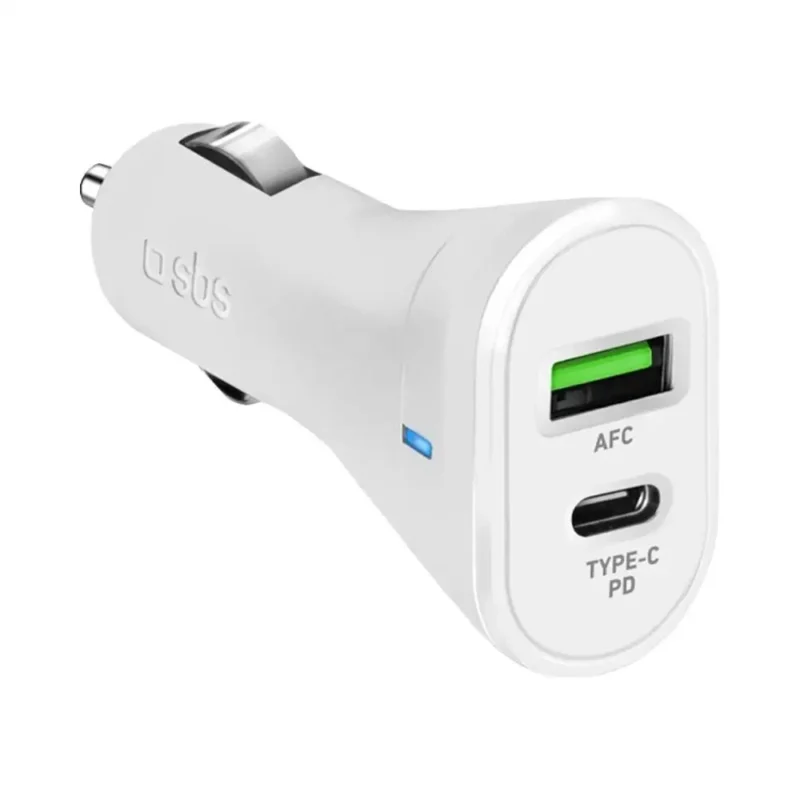 SBS 20W Car charger USB-C PD 20W AND USB-A White