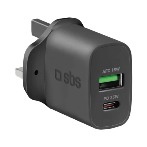 SBS Travel charger 25W 2 ports USB-C and USB- A Black