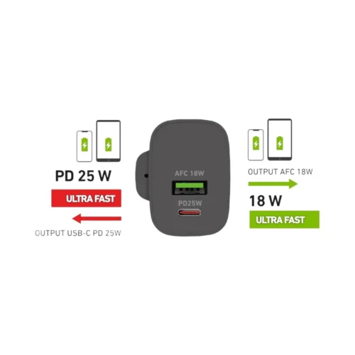 SBS Travel charger 25W 2 ports USB-C and USB- A Black - Image 3